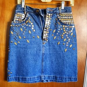 Vintage ST.MAARTEN DALLAS,TEXAS DENIM STUDDED MINI SKIRT